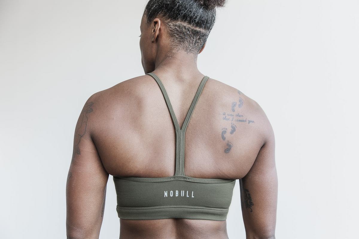 Nobull Halter Matte Women's Sports Bras Olive | Australia (TY6798)